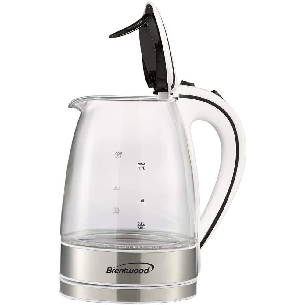 Brentwood 1.7L White Glass Electric Tea Kettle with LED Light