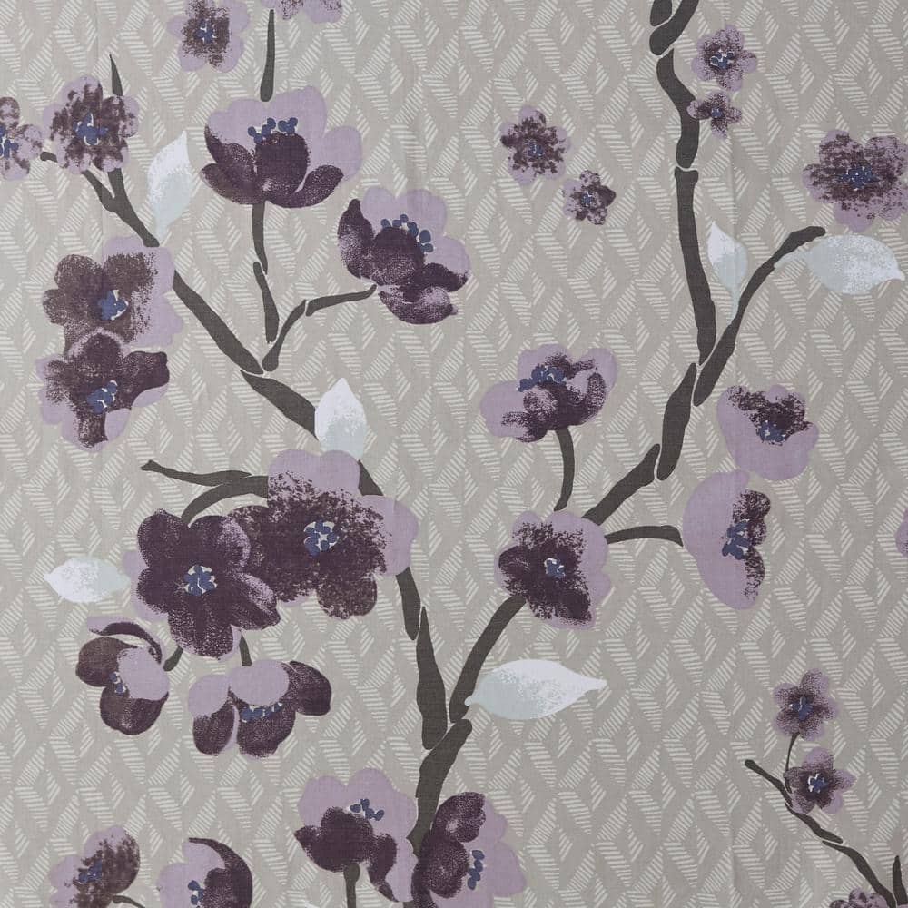 Holly 72" Grey and Purple Cotton Floral Shower Curtain