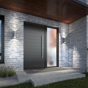 Mettle Chrome Modern Integrated LED Outdoor Hardwired Garage and Porch Light Cylinder Sconce
