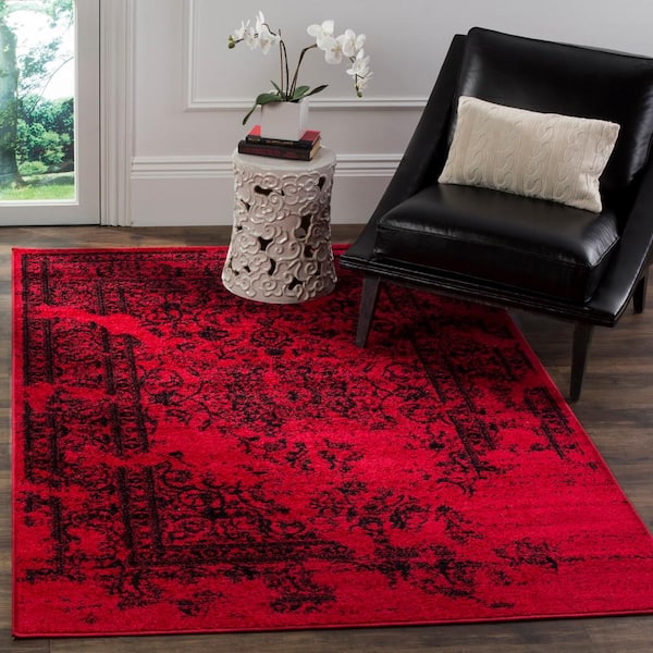 Adirondack Red/Black Doormat 3 ft. x 5 ft. Border Floral Area Rug