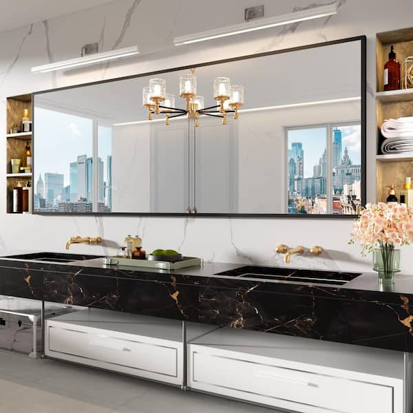 84 in. W x 32 in. H Rectangle Aluminum Framed Wall Bathroom Vanity Mirror in Matte Black