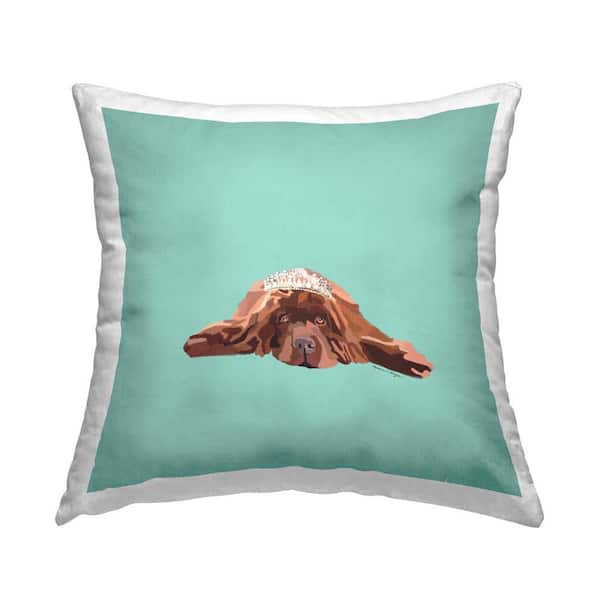 Stupell Industries Elegant Dog on Turquoise Blue Print Polyester 18 in. x 18 in. Throw Pillow