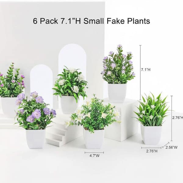Unbranded 6 Pack 7.1 in. H Small Fake Plants - Mini Artificial Faux Plants  with Flowers for Indoor Home/Farmhouse/Bathroom Decor ENHD10792