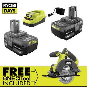ONE+ 18V Lithium-Ion 4.0 Ah Compact Battery (2-Pack) and Charger Kit with FREE Cordless ONE+ 5-1/2 in. Circular Saw