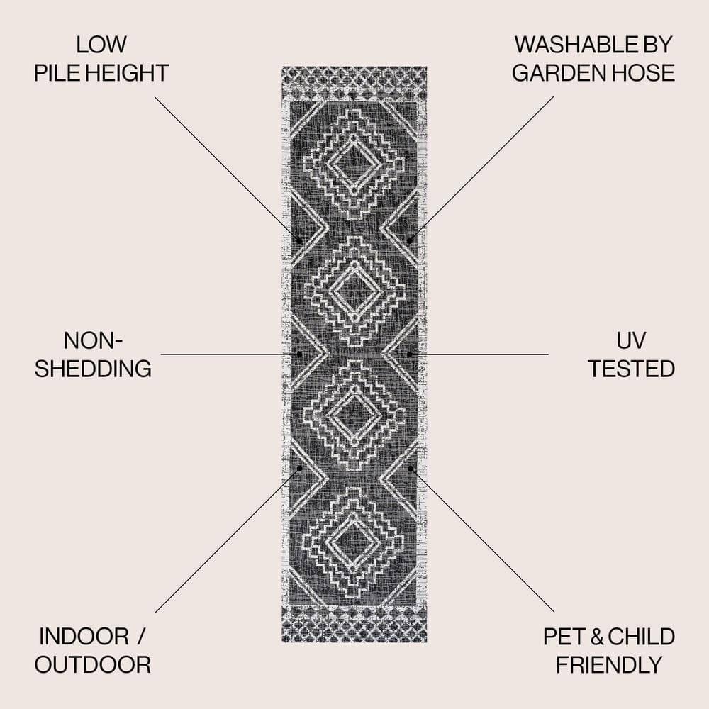 Boho-Chic Black and Ivory Tribal Medallion Washable Area Rug