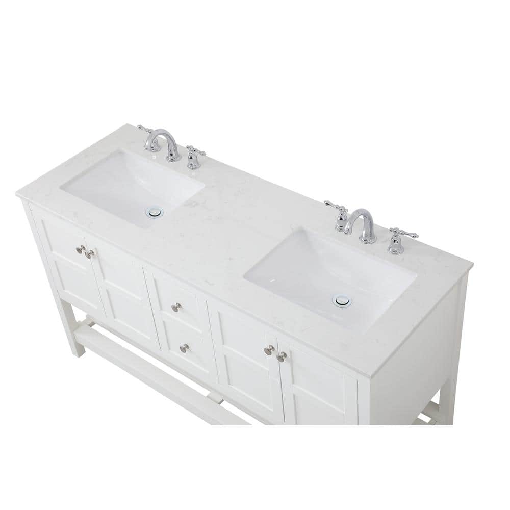 Theo 60" White MDF Bathroom Vanity with Calacatta Marble Top