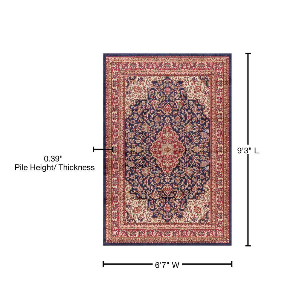 Navy and Red Traditional Synthetic Medium Pile Area Rug