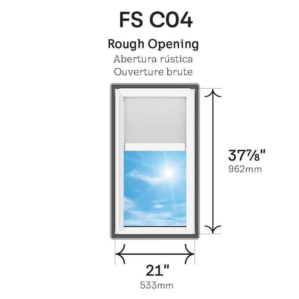 21 in. x 37-7/8 in. Fixed Deck Mount Skylight with Laminated Low-E3 Glass, White Solar Powered Room Darkening Shade