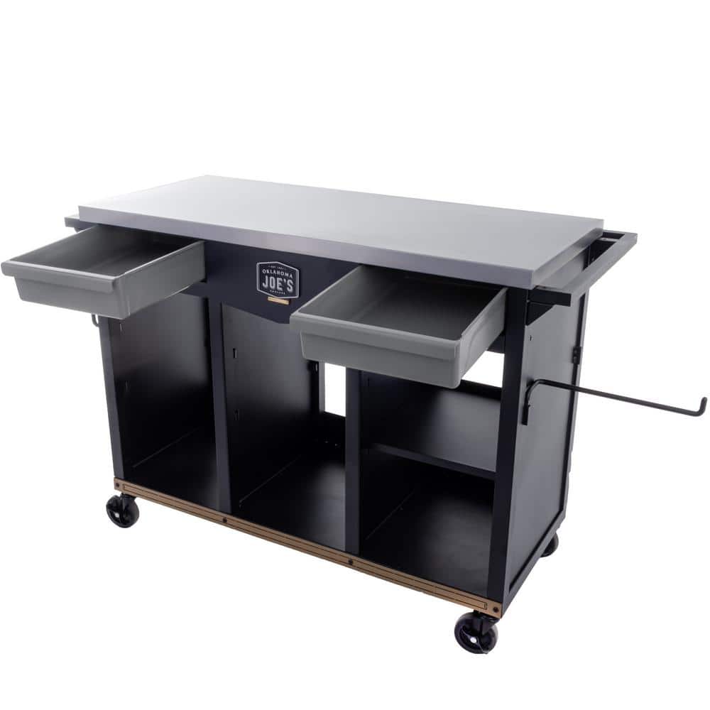 Oklahoma Joe's Black Steel Prep and Storage Cart with Wheels