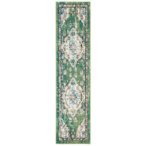 Madison Green/Light Blue 2 ft. x 12 ft. Border Floral Oriental Runner Rug
