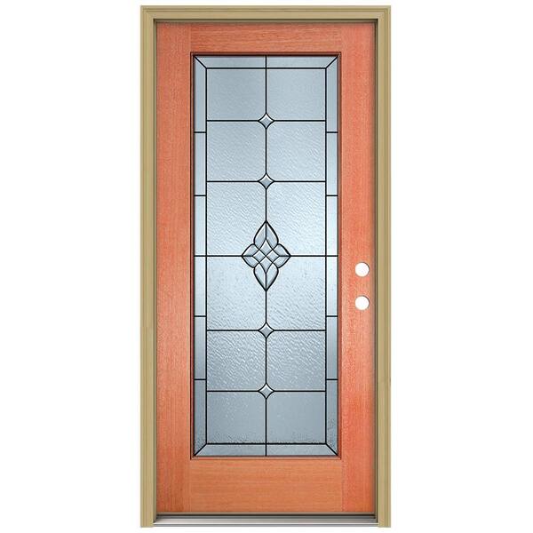 JELD-WEN 36 in. x 80 in. Rosemont Full Lite Unfinished Mahogany Wood Prehung Front Door with Brickmould and Patina Caming