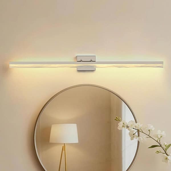 48 in. 1-Light Brushed Nickel Integrated LED Vanity Light with Acrylic Shade, 32W Linear Wall Sconce for Bathroom Mirror