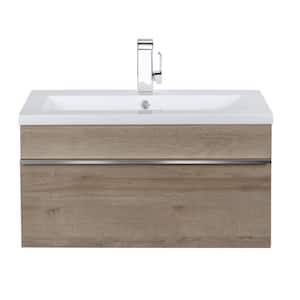 Trough 30in. W x 16in. D x 15in. H Sink Wall-Mounted Bathroom Vanity Side Cabinet in Organic with Acrylic Top in White
