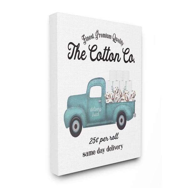 Stupell Industries 24 in. x 30 in. "Toilet Paper Cotton Co Delivery Truck Bathroom Word Design" by Lettered and Lined Canvas Wall Art