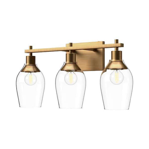 ALORA MOOD Kingsley 22-in 3 Light 60-Watt Aged Gold/Clear Glass Vanity Light