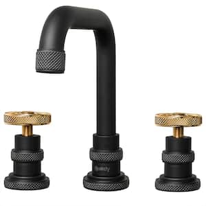 8 in. Widespread 2-Handle High-Arc Bathroom Faucet in Matte Black with Brushed Gold Handle