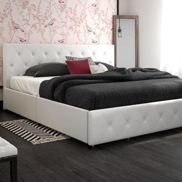 Faux Leather Upholstered King Bed, Upholstered King Bed Frame With Storage Drawers