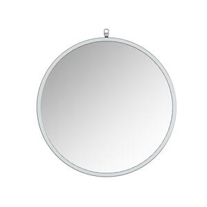 Haylo 28 in. W x 28 in. H Medium Round Metal Framed Wall Bathroom Vanity Mirror in Silver