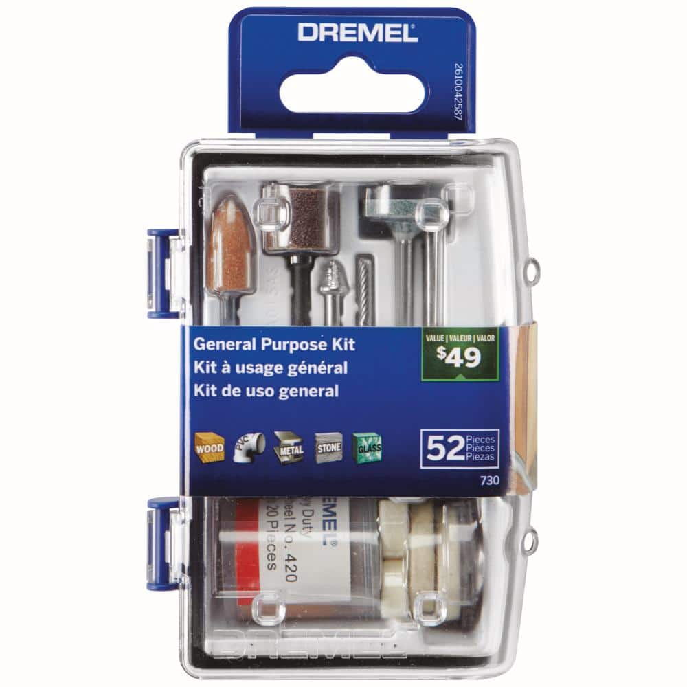 Dremel 730-01 All-Purpose Rotary Tool Accessories Kit - 52 Piece Assorted  Set- Includes a Carving Bit, Sanding Drums, Grinding Stones