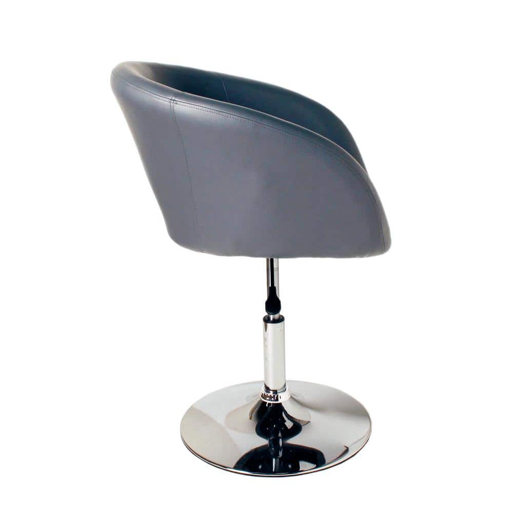 Gray Faux Leather Swivel Barrel Chair with Chrome Base