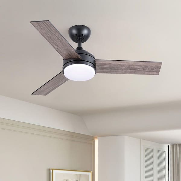 42 in. Indoor Downrod Mounted Modern Black Smart Ceiling Fan With Integrated LED, Work With Tuya APP and Voice Assistant
