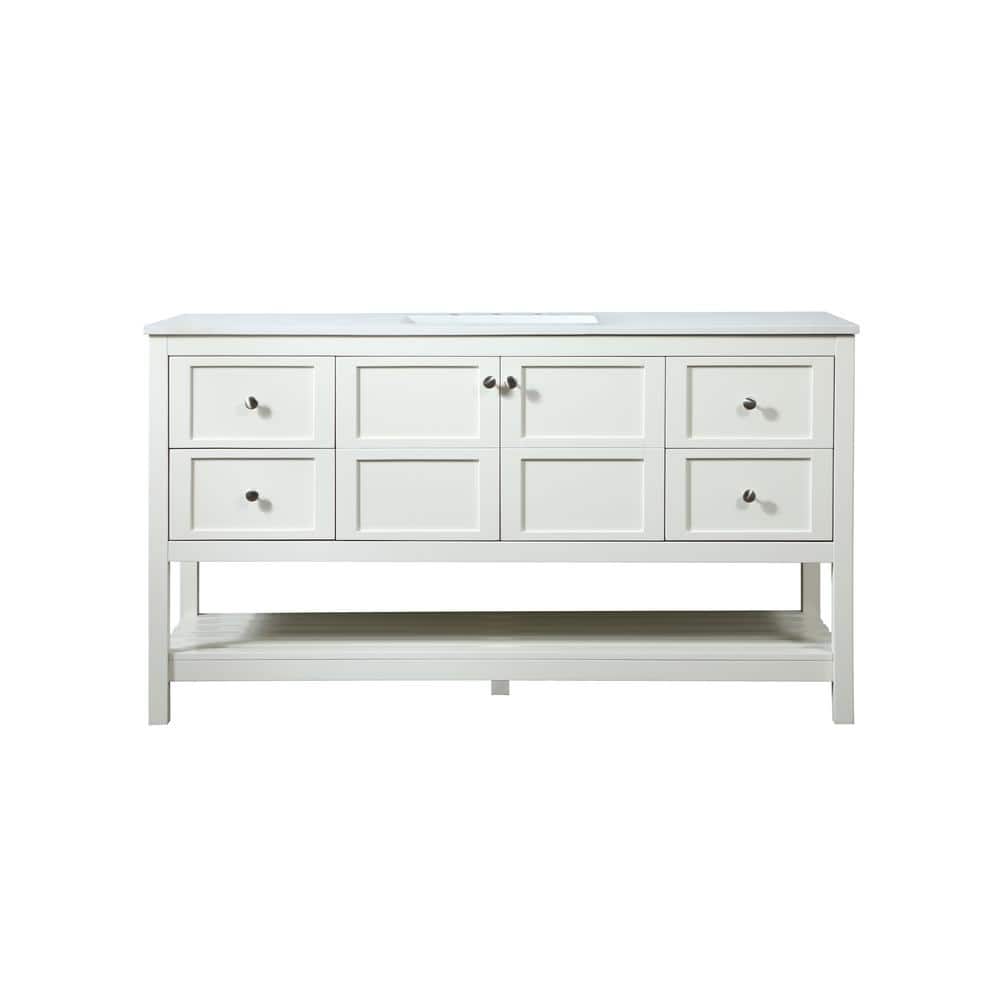 Simply Living 60 in. Single Bathroom Vanity in White with Quartz Vanity Top