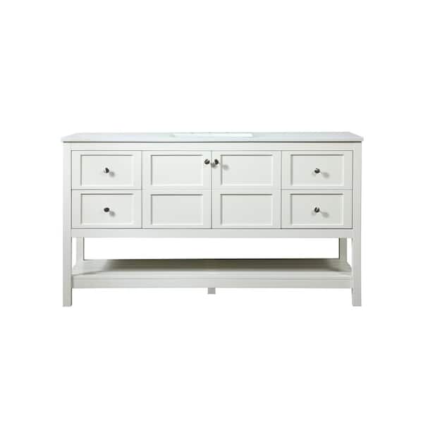 Unbranded Simply Living 60 in. Single Bathroom Vanity in White with Quartz Vanity Top in Calacatta White