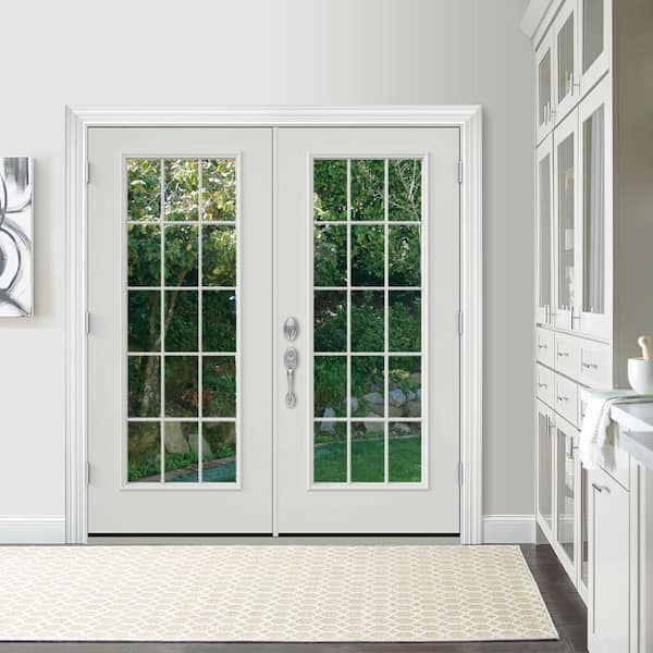 72 in. x 80 in. Primed Steel Left-Hand Inswing 15 Lite Glass Active/Stationary Patio Door