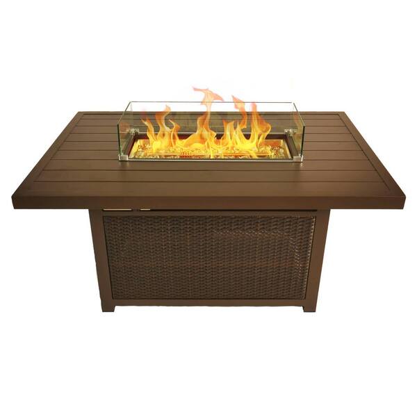 Bluegrass Living Bluegrass Living 52 Inch Outdoor Rectangular Aluminum 50 000 Btu Propane Fire Pit Table With Glass Wind Guard Gn1q121s The Home Depot