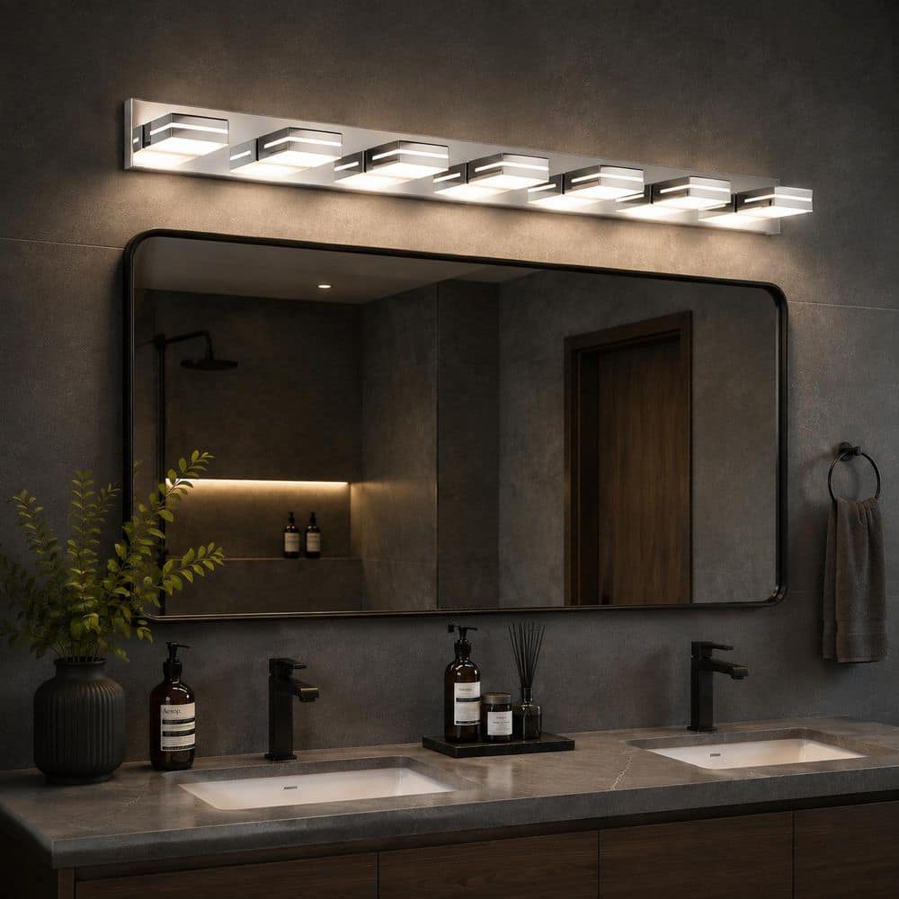 7-Light Chrome LED Vanity Light - Sleek Modern Wall Sconce with Geometric Design, 6000K Bright White for Bathroom Mirror price history on PriceWatchPro