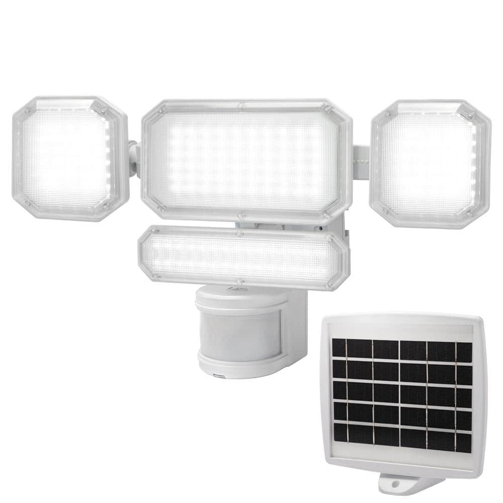 Defiant 270 Degree White Motion Activated Solar Powered Outdoor 4 Head Led Security Flood Light