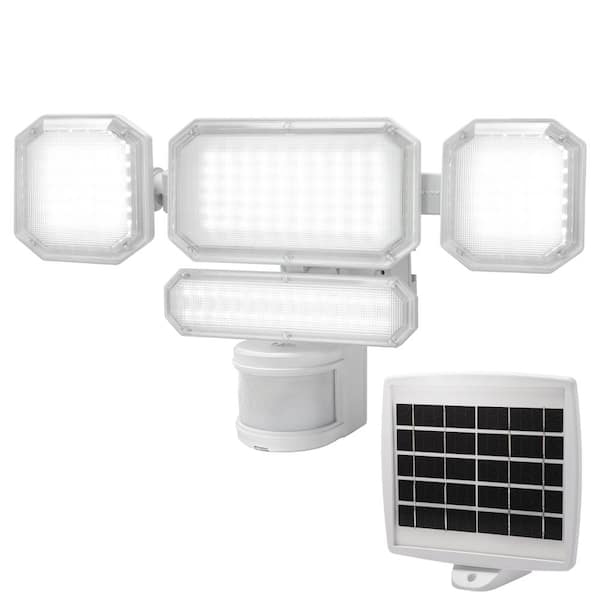 Defiant 270-Degree White Motion Activated Solar Powered Outdoor 4-Head LED Security Flood Light 3000 Lumens