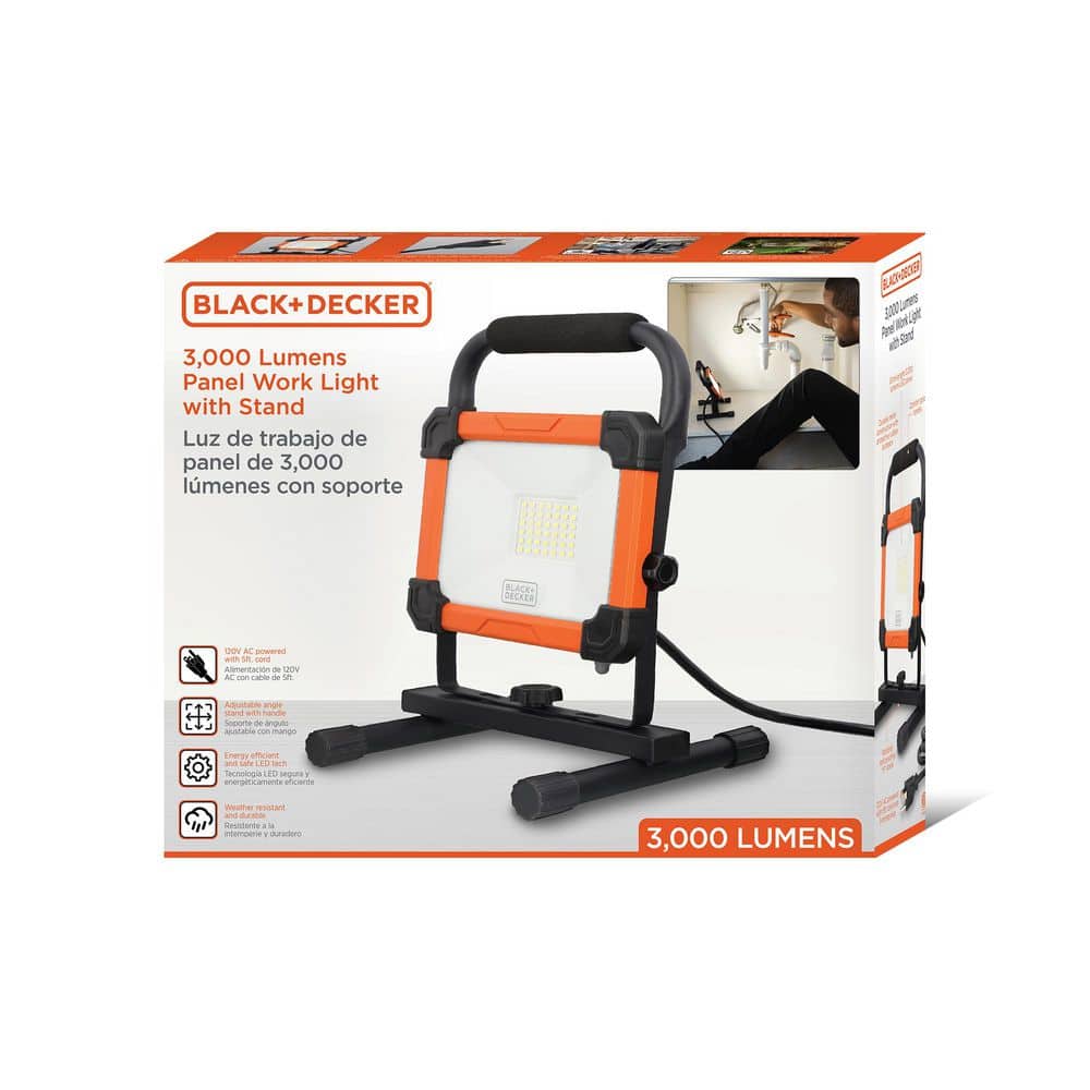 Reviews for BLACK+DECKER 3,000 Lumens AC Plug-in LED Panel Work Light with  H-Stand Base | Pg 1 - The Home Depot, image size:1000x1000
