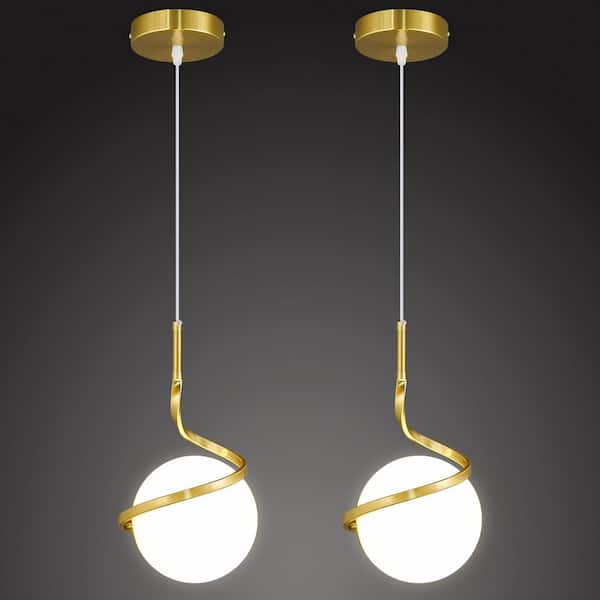 Home Lighting 40W 1-Light Gold Modern Pendant Light Glass Globe Chandelier Ceiling Light for Kitchen JP-566-1Y-2Pack