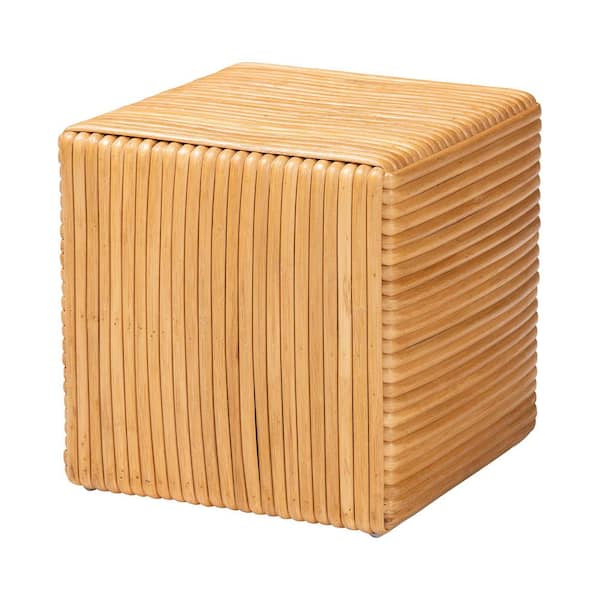 Karina Light Honey Rattan Non-Upholstered Ottoman Footstool