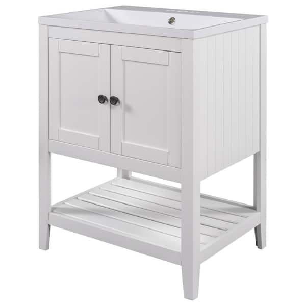 17.8 in. W x 23.7 in. D x 33.6 in. H Bathroom Vanity Ceramic Sink with Wood Frame Open Style Shelf Vanity Top in Gray