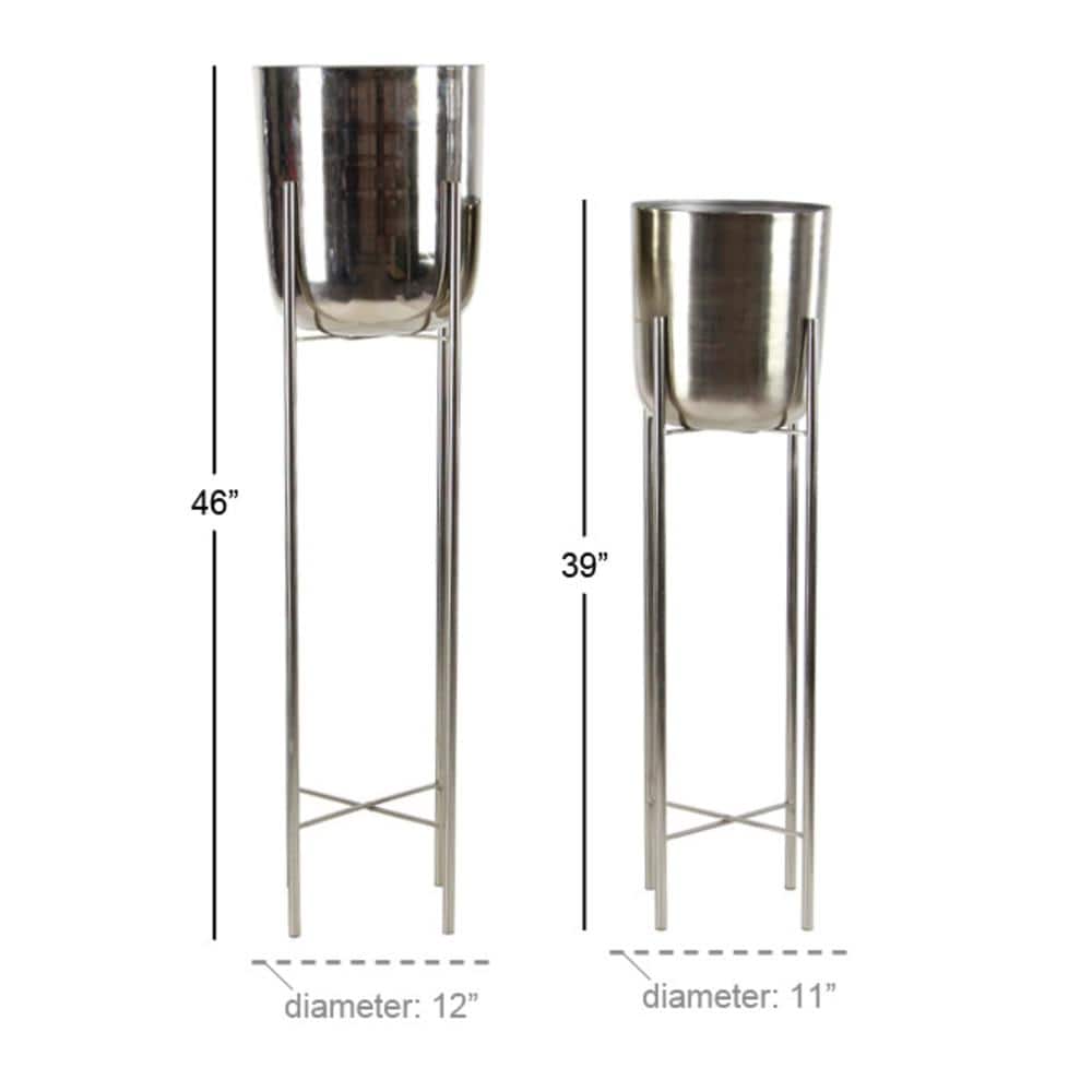 Elegant Silver Metal Dome Planters with X-Base Stand, Set of 2