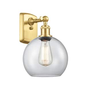 Athens 1-Light Satin Gold Wall Sconce with Clear Glass Shade
