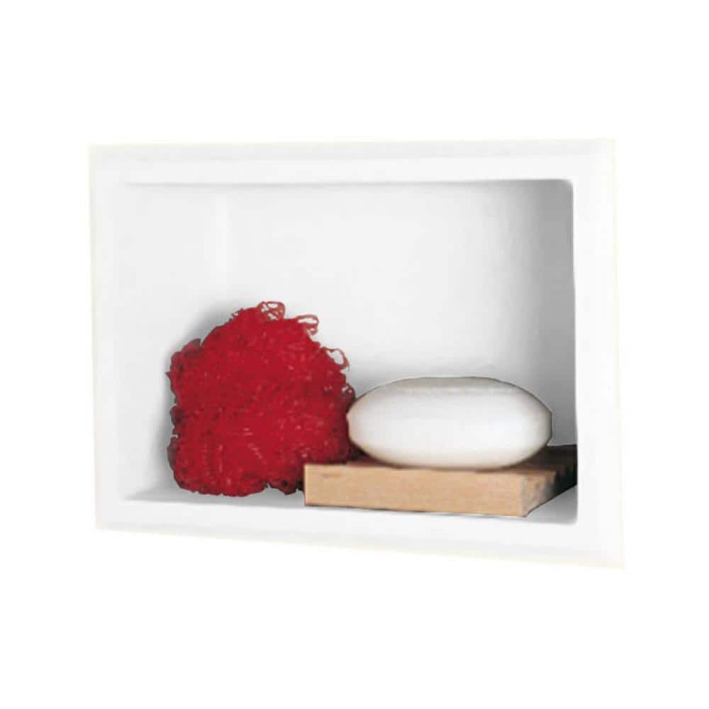White Matte Rectangular Recessed Plastic Shower Shelf