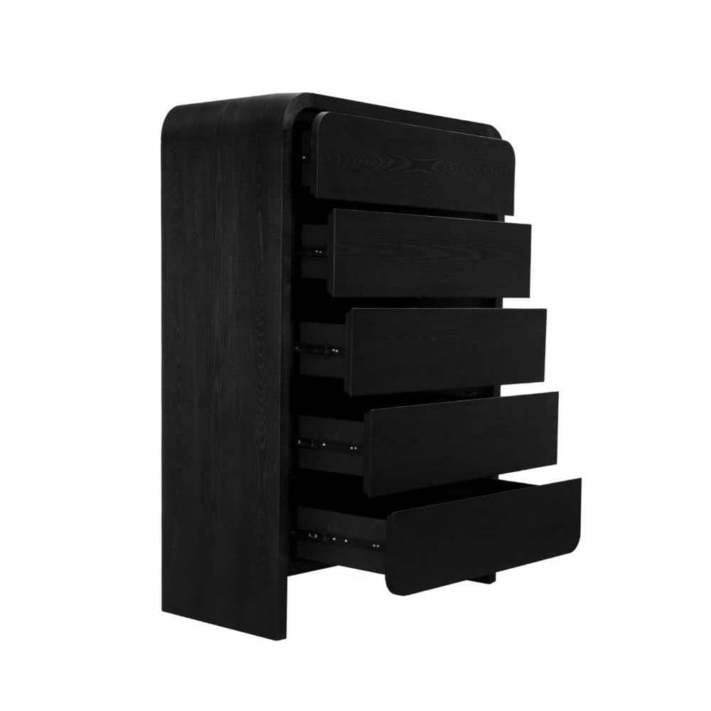 Elora Modern Farmhouse Jet Black Ash Five Drawer Chest