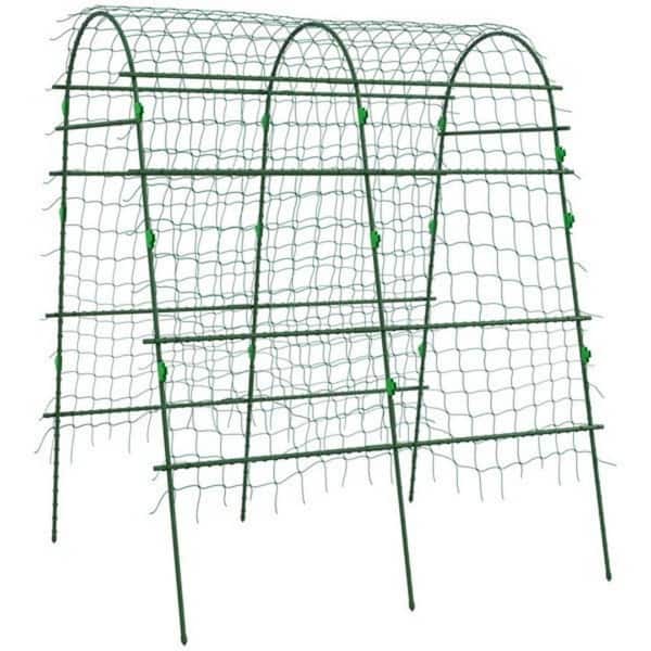 81 in. Outdoor Metal Garden Trellis with Climbing Net, Green