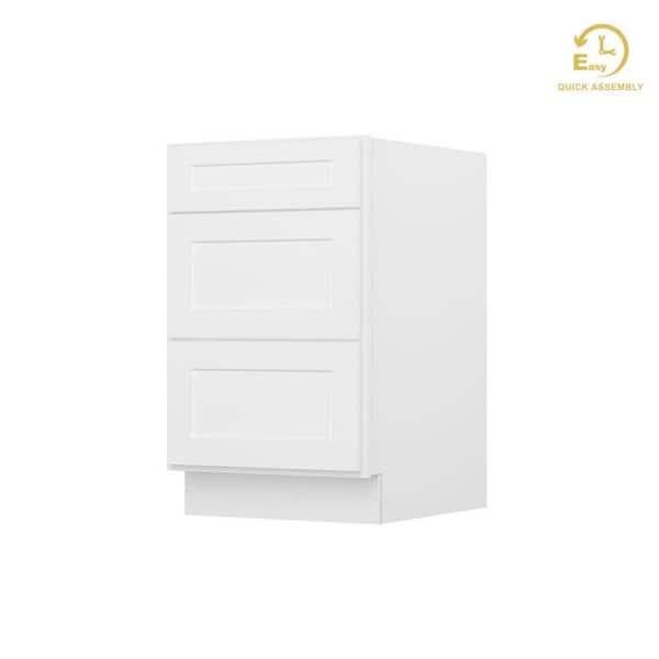 RoomyLife Easy-DIY 21 in. W x 24 in. D x 34.5 in. H Ready to Assemble Drawer Base Kitchen Cabinet in Shaker White with 3-Drawers