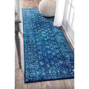 Herminia Vintage Trellis Blue 3 ft. x 8 ft. Runner Rug