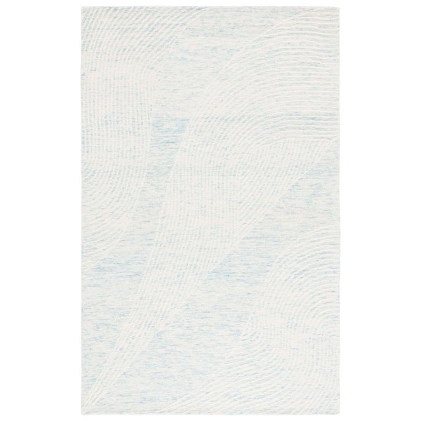 Pine 8 ft. x 10 ft. Turquoise/Ivory Abstract Wavy Area Rug
