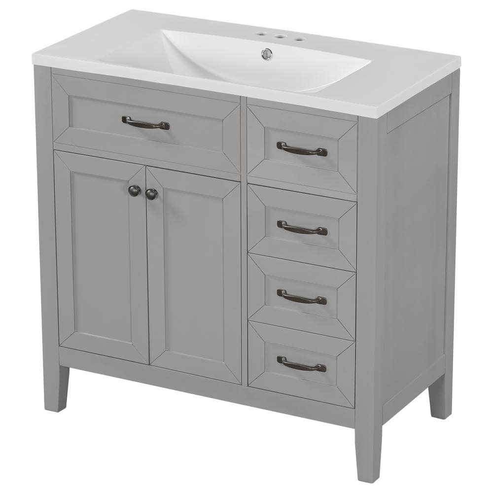 35.98 in. W x 18.03 in. D x 35.98 in. H Freestanding Bath Vanity in Gray with White Ceramic Top, Drawers and MDF Board price history on PriceWatchPro