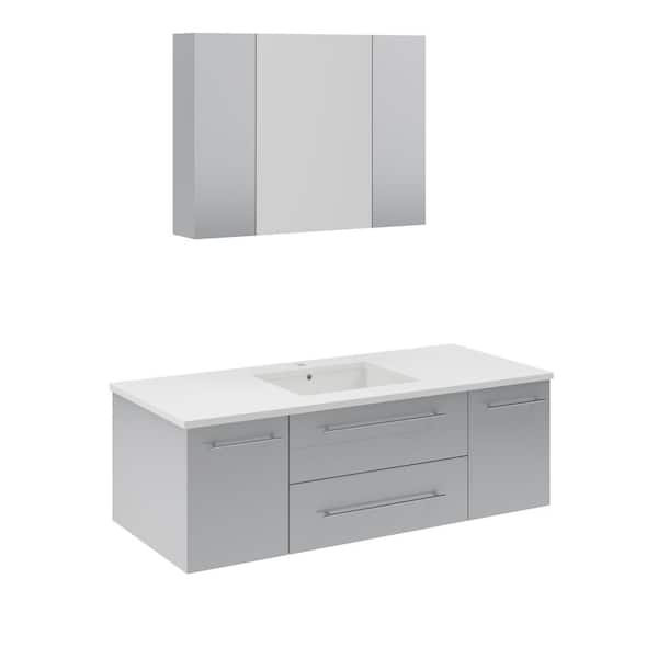 Fresca Lucera 48 in. Single Sink Wall Mount Gray Bath Vanity with White Quartz Top, Undermount Sink and Medicine Cabinet