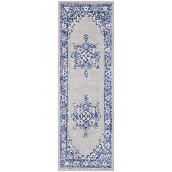 2 X 6 Blue Floral Washable Area Rug RunnerRug