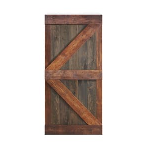 K Series 42 in. x 84 in. Aged Barrel/Dark Walnut Knotty Pine Wood Barn Door Slab