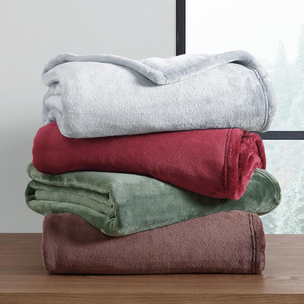 Ultra Lux Soft Plush Gray Reversible Throw Blanket