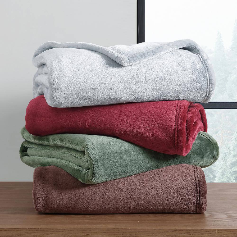Luxurious Sherpa Fleece Reversible Throw Blanket, Green, 50"x60"